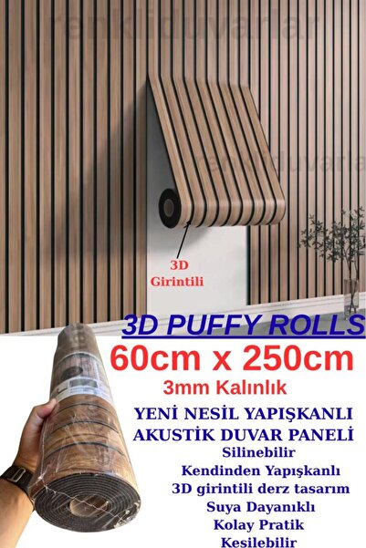 Renkli Duvarlar 60cmx250cm 1 Adet Kahverengi 3D Yapışkanlı SXP Akustik Lambir...