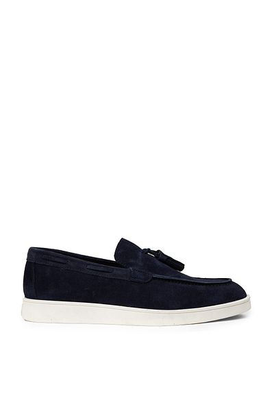 Deery Men's Genuine Suede Navy Blue Tassel Loafer Shoes