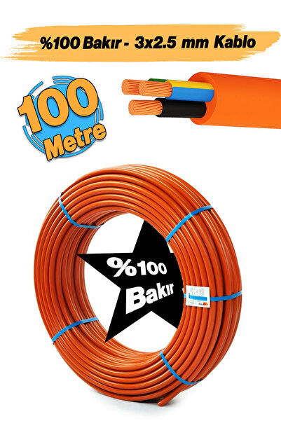 Badem10 %100 Bakır Çok Telli 3x2.5 mm 100 Metre Elektrik Kablosu Turuncu Elek...
