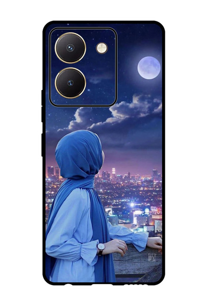 Theodor جراب واقٍ مضاد للخدش والصدمات لهاتف Vivo Y77t، فتاة محجبة تنظر إلى القمر