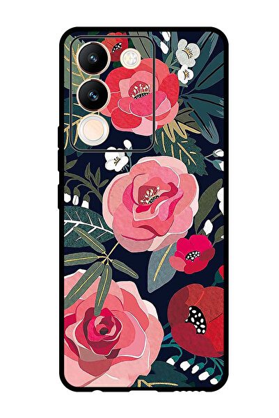 Theodor جراب واقٍ مضاد للخدش والصدمات لهاتف Vivo V29e، زهور وأوراق