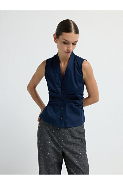 adL Büzgülü Düğmeli Bluz