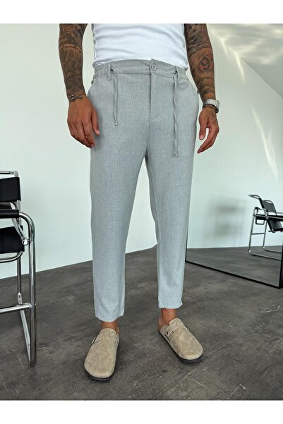 KağanKY Gray Regular Fit Fabric Trousers
