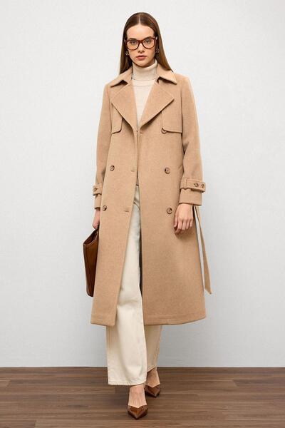 Olcay Double Breasted Coat with Cape Detail A.Kamel 3091