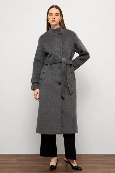 Olcay Stand Collar Oversize Long Coat Dark Gray 3124