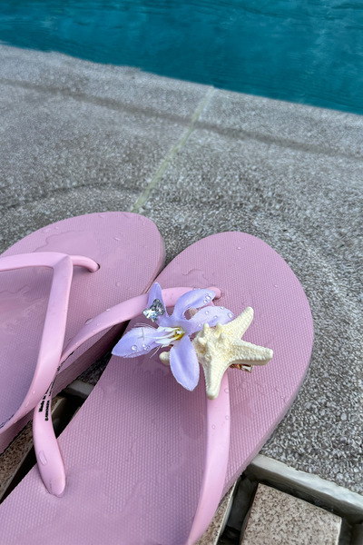 Modex Green White Starfish Bow Stone Detail Flower Double Side Buckle (6cm)