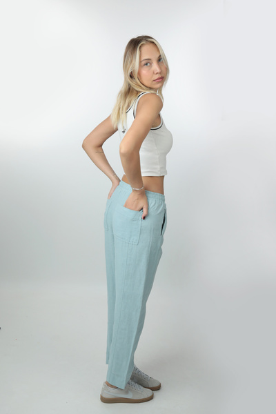Cottoncool Women's 100% Linen Comfortable Fit Pants – Elastic Waist with Pockets