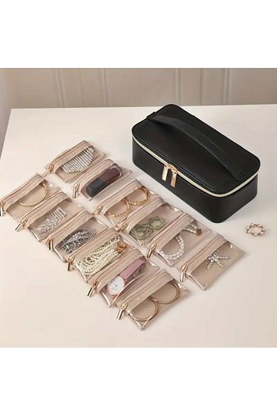 newnet Gold Jewelry and Jewellery Organizer 12 Pieces Zippered Organizer Pouch for Travel-Daily Use