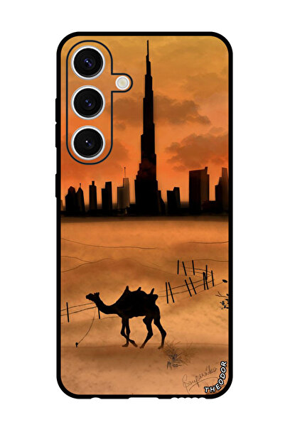Theodor جراب حماية لهاتف سامسونج جالاكسي إس 24 بلس، غروب الشمس، جمل، برج خليفة