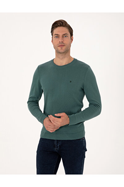 Pierre Cardin Yeşil Slim Fit Bisiklet Yaka Basic Triko Kazak 50314192-VR054