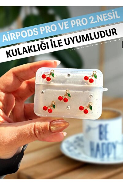 Aksesuar Kasabası Apple AirPods Pro 2Nd Generation Compatible Silicone Earbuds Cherry Pattern Earphone Case