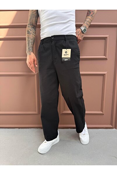 KağanKY Μαύρο παντελόνι Gabardine Relax Fit
