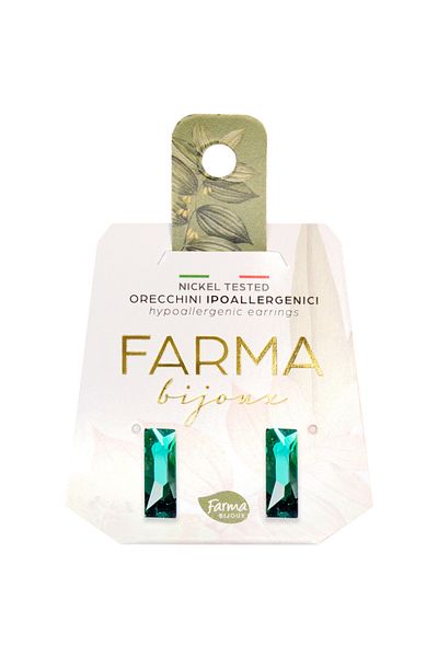 Farma Bijoux 12 x 4 mm Emerald Baguette Medical Hoop Earrings with Swarovski® Crystals