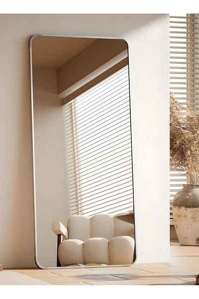 Taimi Large Mirror With Elegant Design 160x50Cm-full Length Mirror With White Metal Frame And Back Stand