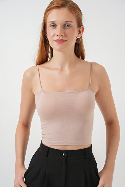 Bigdart Women's Basic Crop Bustier with Rope Strap 973 - Cream