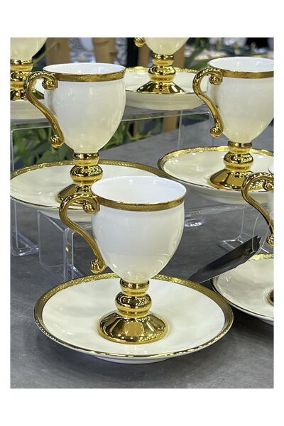 ACAR Luxury Porcelain Prune Gold 6-Piece Cup Set Cream