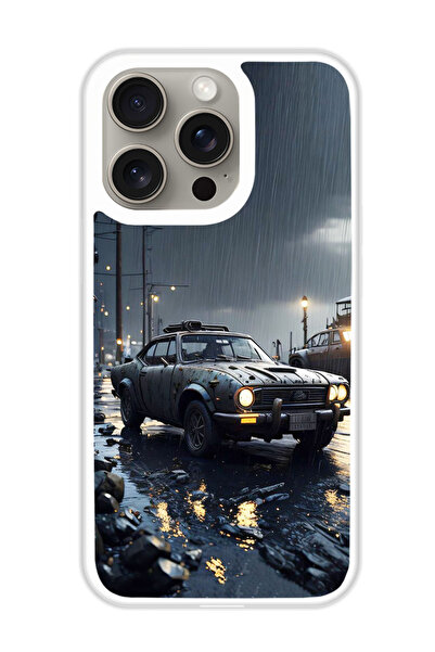 Theodor غطاء حماية لهاتف أبل آيفون 15 برو سيارة في المطر (مصد أبيض)