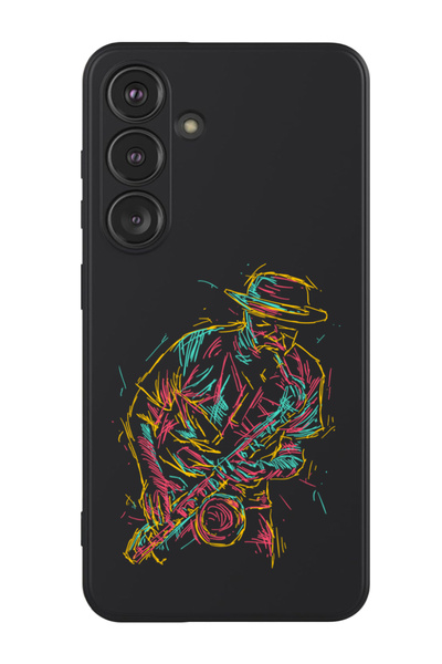 Theodor غطاء حماية سائل من السيليكون المقاوم للصدمات لهاتف سامسونج جالاكسي S24 بلس (أسود) - ساكسفون تجريدي