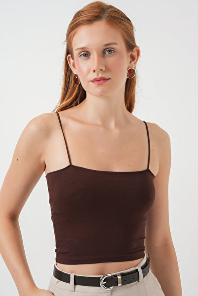 Bigdart Women's Basic Crop Bustier with Rope Strap 973 - Brown