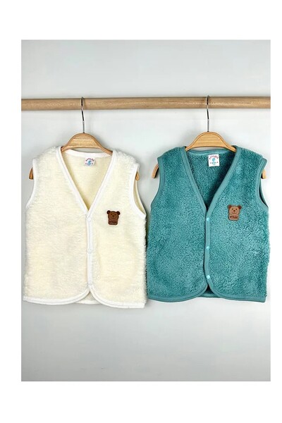 BEBENAZ Welsoft Teddy Bear Embroidered Snap Fastener 2-Pack Baby Plush Vest