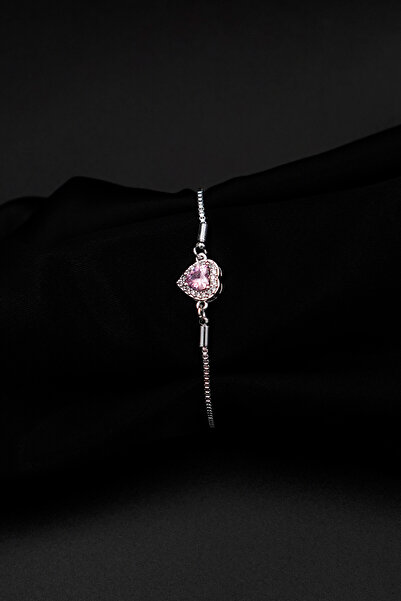 TREND COLLECTİON Zirkon Taşlı Kalp Charm Model Pembe Renk Kadın Kolye Ve Bileklik Set