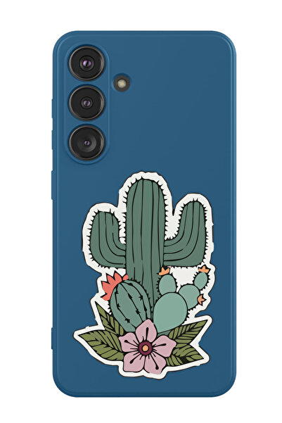 Theodor غطاء حماية سائل من السيليكون المقاوم للصدمات لهاتف سامسونج جالاكسي S24 (أزرق) - كاكتوس