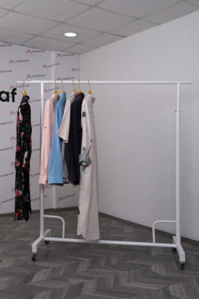 Modern Raf Yuvarlak Borudan Yandan Uzatmalı Askılık Standı Beyaz