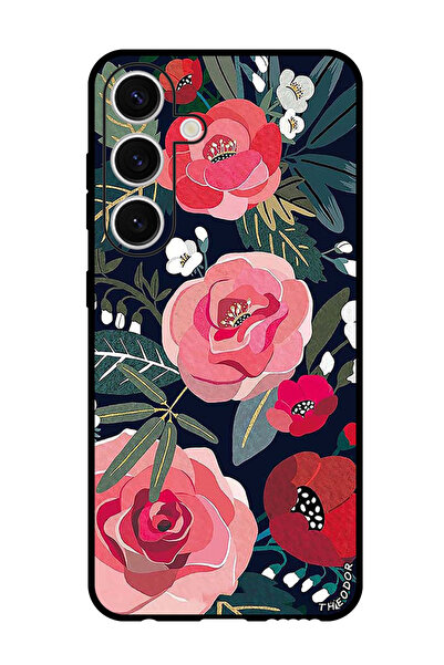 Theodor جراب واقٍ مضاد للخدش والصدمات لهاتف Samsung Galaxy S24 زهور وأوراق