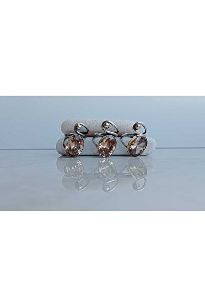 GÜMÜŞ Papila Silver Ayarlanabilir Şampanya Zirkon Tasarım Yüzük