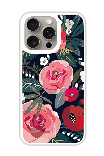 Theodor غطاء حماية لهاتف أبل آيفون 15 برو زهور وأوراق (مصد أبيض)