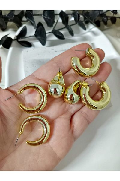 mos&more Gold 6-Piece Very Light Stylish Earring Set