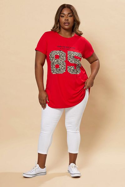 Stil Diva Large Size Crew Neck Short Sleeve Printed T-Shirt 304173