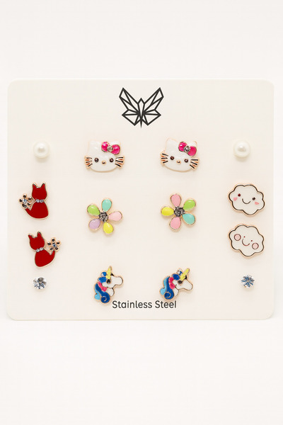 MakeWell Hello Kity Unicorn Kuromi Cat Snowflake Cat Rainbow Flower Lemon Cloud Figured Earring Sets