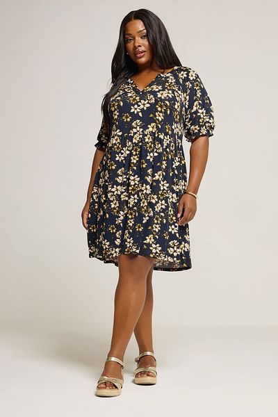 Stil Diva Plus Size V-Neck Short Sleeve Floral Print Mini Dress 304076