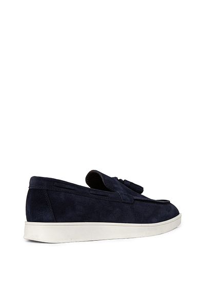 Deery Men's Genuine Suede Navy Blue Tassel Loafer Shoes