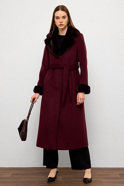 Olcay Jacket Collar and Sleeves Detachable Fur Long Coat Mürdim 3088