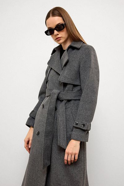 Olcay Double Breasted Coat with Cape Detail Dark Gray 3091