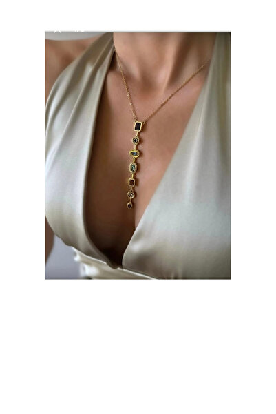 AYLİN TAKI قلادة على شكل حرف Y من 7 عناصر من الأحجار الكريمة الملونة باللون ا...