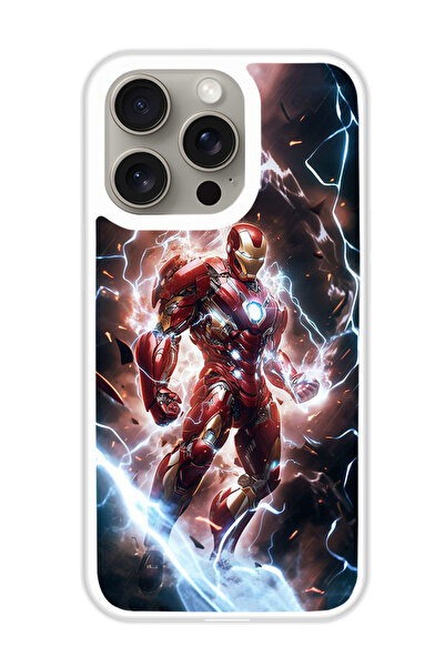 Theodor غطاء حماية لهاتف أبل آيفون 15 برو، الرجل الحديدي 1 (مصد أبيض)