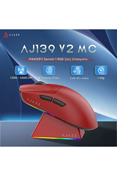 Ajazz Aj139 V2 Mc 24.000 Dpı Paw3311 Ultra Hafif 3 Modlu Oyuncu Mouse - 500mah Batarya