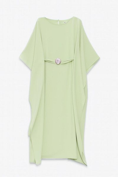 Setre Nile Green Relaxed Cut Waist Belt Detailed Midi Length Wide Fit Dress