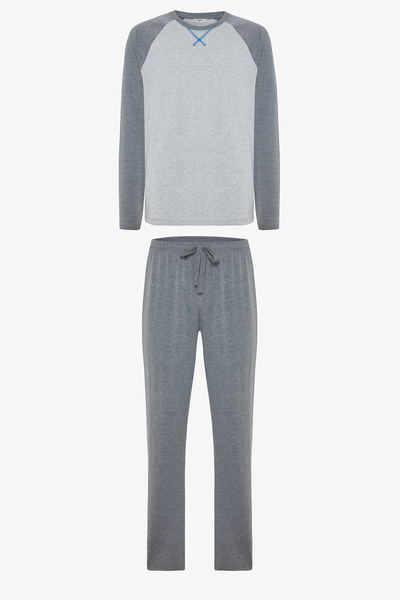 Penti Anthracite Men's Long Sleeve Cotton Pajama Set
