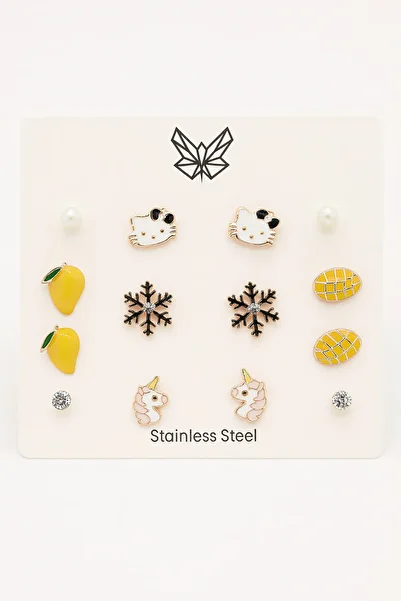 MakeWell Hello Kity Unicorn Kuromi Cat Snowflake Cat Rainbow Flower Lemon Cloud Figured Earring Sets