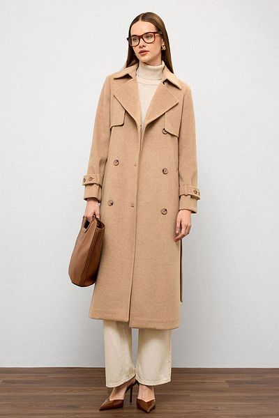 Olcay Double Breasted Coat with Cape Detail A.Kamel 3091