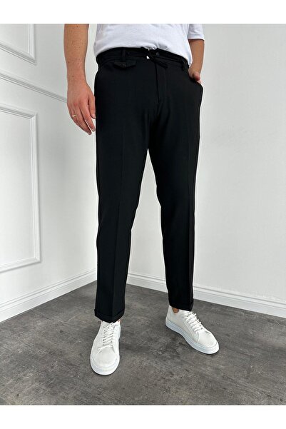 KağanKY Siyah Gofre Kumaş Likralı Pantolon