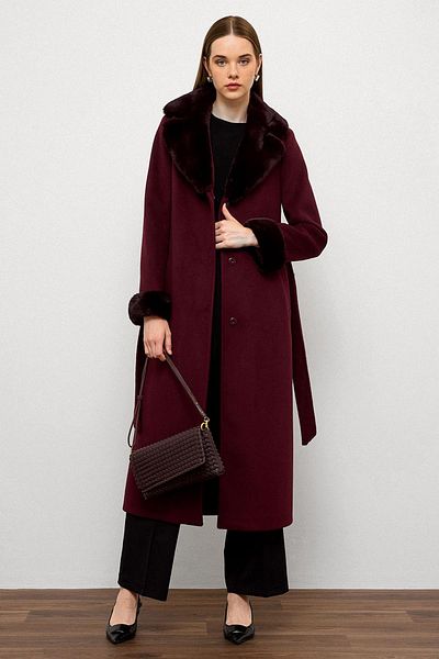 Olcay Jacket Collar and Sleeves Detachable Fur Long Coat Mürdim 3088