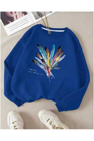 KOZİA OUTDOORS renkli tüy baskılı oversize unisex basic sweatşhirt