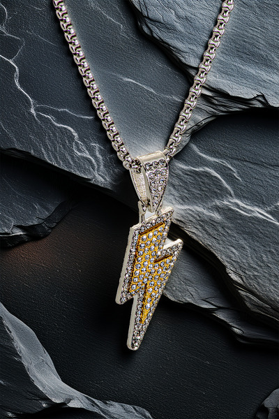 OSMANLI GÜMÜŞ Voltrix Model Stone Lightning Figure Polo Chain Steel Men's Necklace