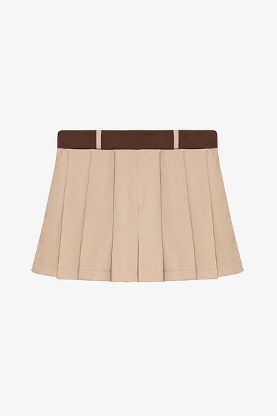 Quzu Mini pantaloni scurți plisați cu talie contrastantă Fusta Bej