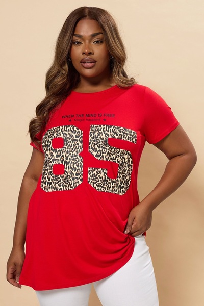 Stil Diva Large Size Crew Neck Short Sleeve Printed T-Shirt 304173